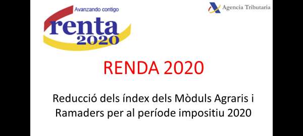 Reducció Index Mòduls Agraris renda 2020